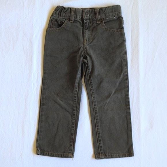 gymboree 100% cotton khaki green straight leg denim jeans 2T toddler boys - Picture 2 of 8